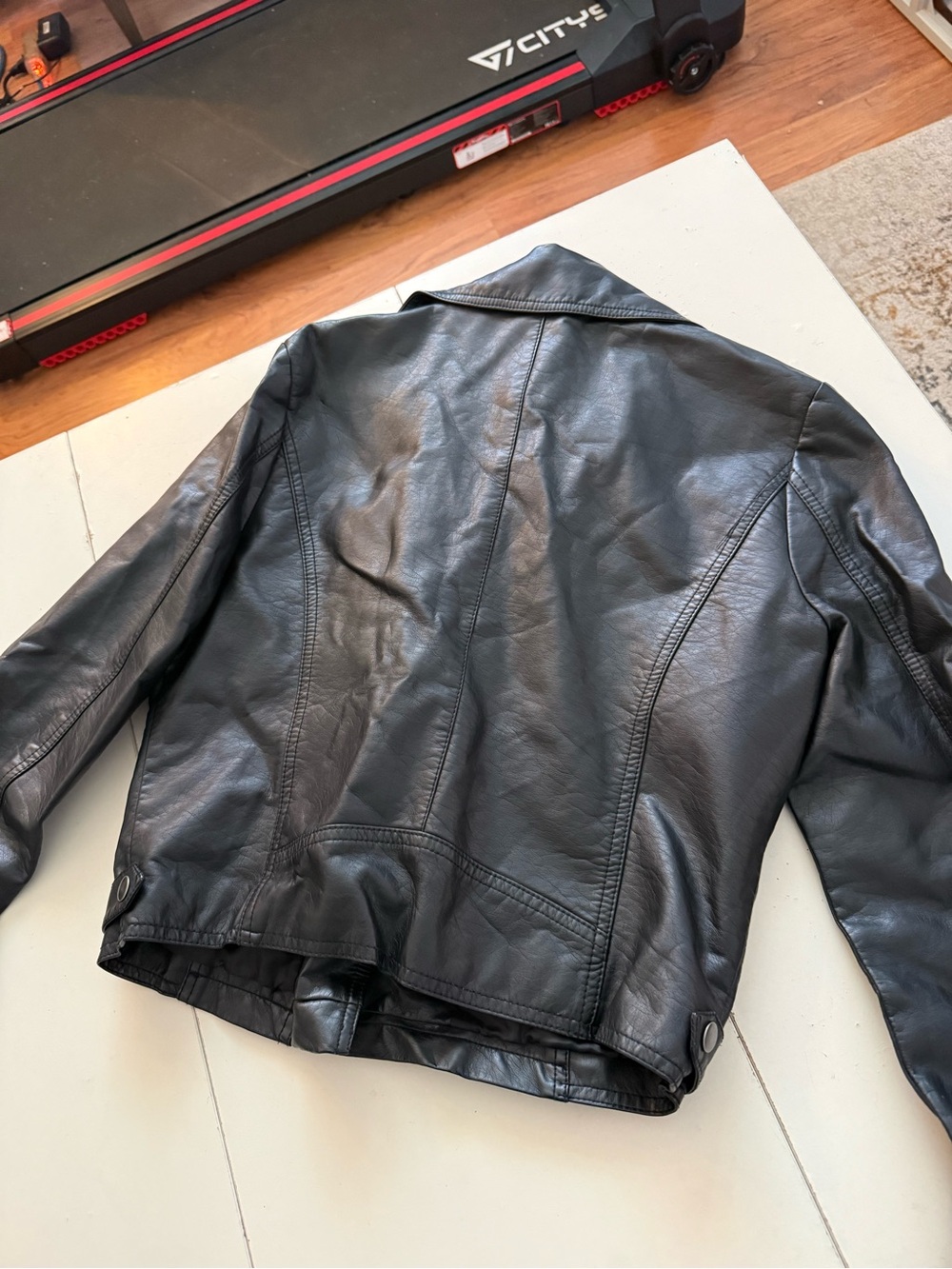 UK2LA Black Faux Leather Studded Moto Biker Jacket Grunge Punk Rock Edgy Chic L - Picture 4 of 6